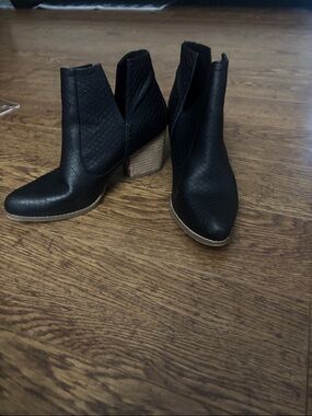 Not Rated Black Textured Chelsea Ankle Booties with Stacked Wood Heel